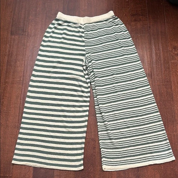 Free People Green and Cream Striped Wide Leg Pants - Picture 4 of 13